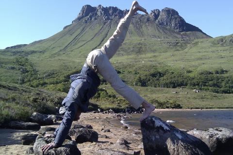 Yoga in front of mountain
