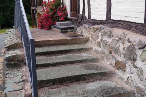 Front door with shallow steps