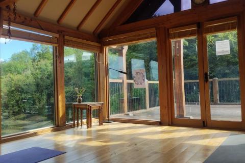 Our yoga room looks out over the stunning countryside of the Welsh border.
